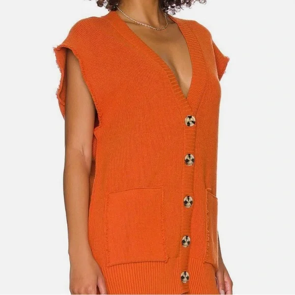 Orange Sleeveless Cardigan with Button Detail - Picture 2 of 3